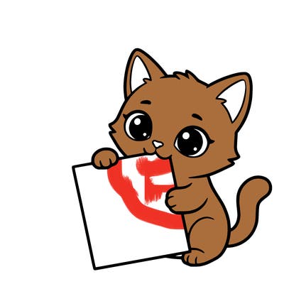 a small cat with a blank sheet of paper in its hand. the cat is sooooooo cute!