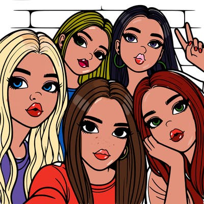 group of teen girls friends y2k up close in a selfie