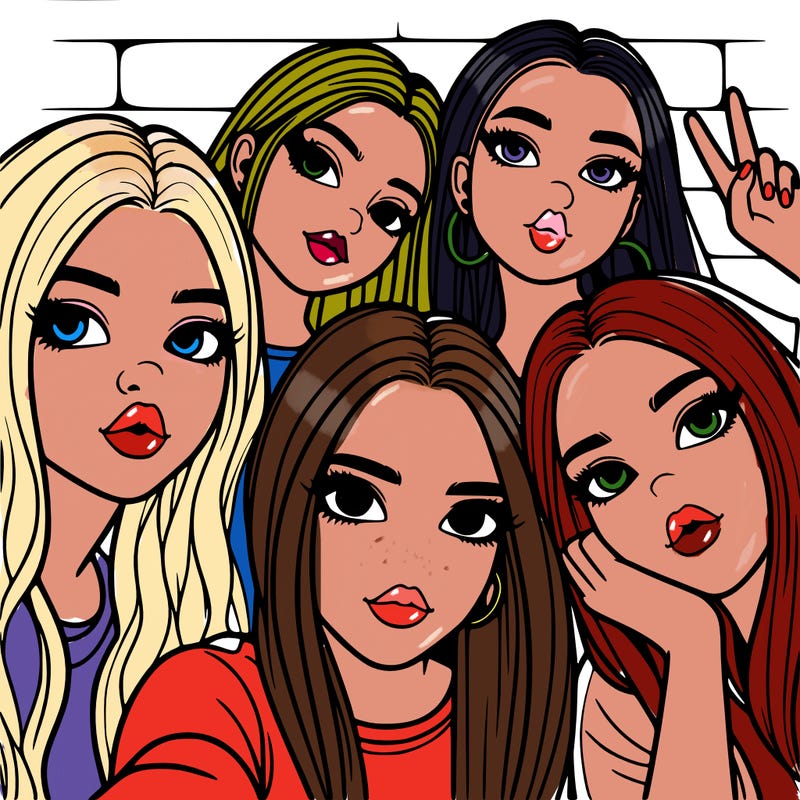 group of teen girls friends y2k up close in a selfie