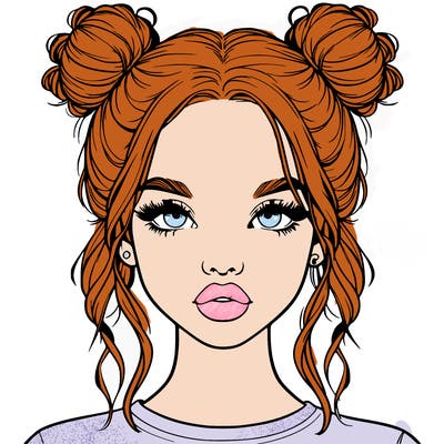realistic girl with two buns in hair and lips