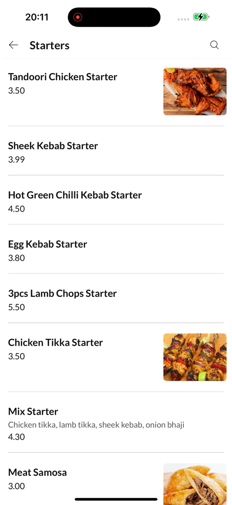 King Box Oldham - Menu antipasti dell'app mobile King Box Oldham con prezzi e foto