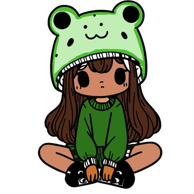 a girl wearing a frog hat and some frog socks
