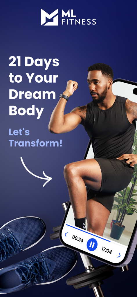 ML.Fitness Workout For Women - Mr London promoting the 21 days to your dream body transformation on the ML Fitness app
