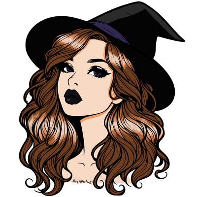 realistic witch girl with wavy hair and lips