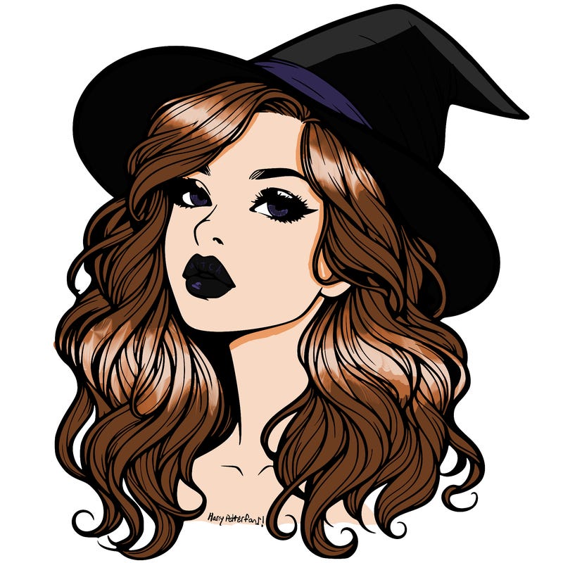 realistic witch girl with wavy hair and lips