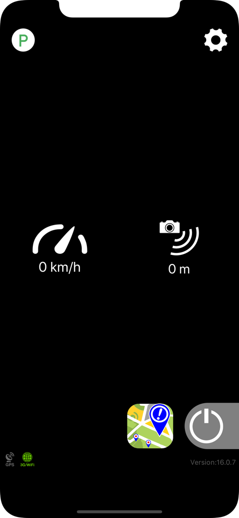 Gocha! - Gocha App-Oberfläche mit Tachometer und Blitzer-Radar-Symbolen auf dunklem Hintergrund