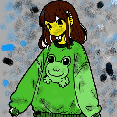 girl wearing frogging sweatshirt