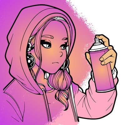 a realistic girl, spray painting