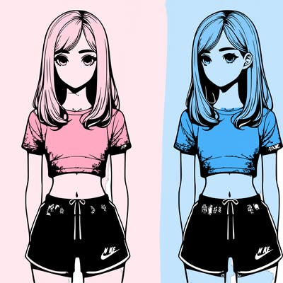 relistic girl with medium hair and nike shorts and a tight shirt
