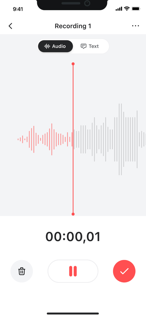 Voice Recorder — Audio Memos - User interface of the Voice Recorder app showing an audio recording with a waveform display and playback controls