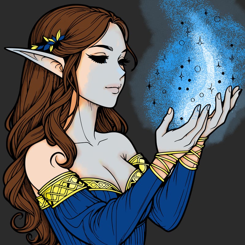 realistic elf girl doing magic