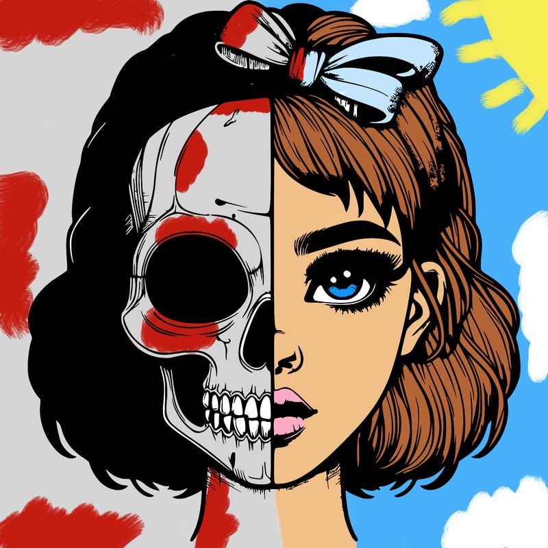 realistic girl with half skull mask