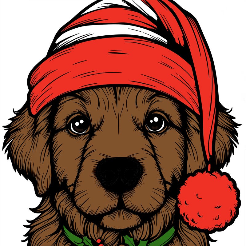 realistic dog with a christmas hat