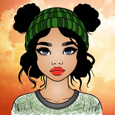 realistic girl with buns in her hair with a beanie on