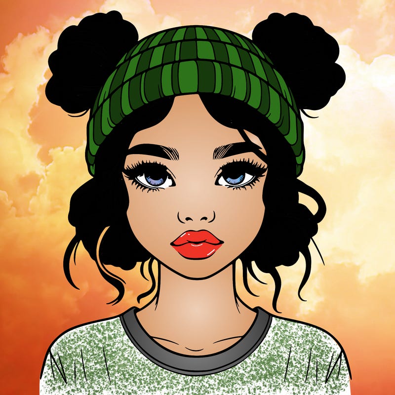 realistic girl with buns in her hair with a beanie on