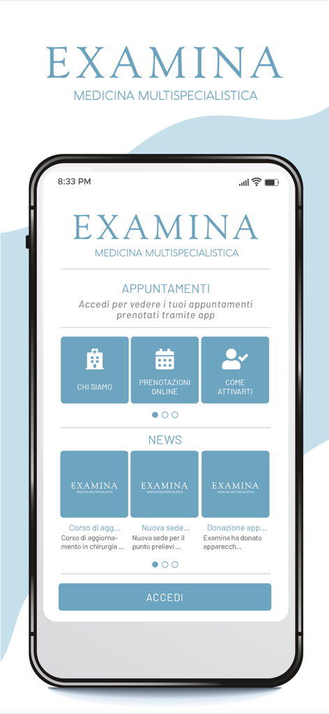 My Examina - Startbildschirm der My Examina mobilen App, der Online-Buchungen und medizinische Termine anzeigt