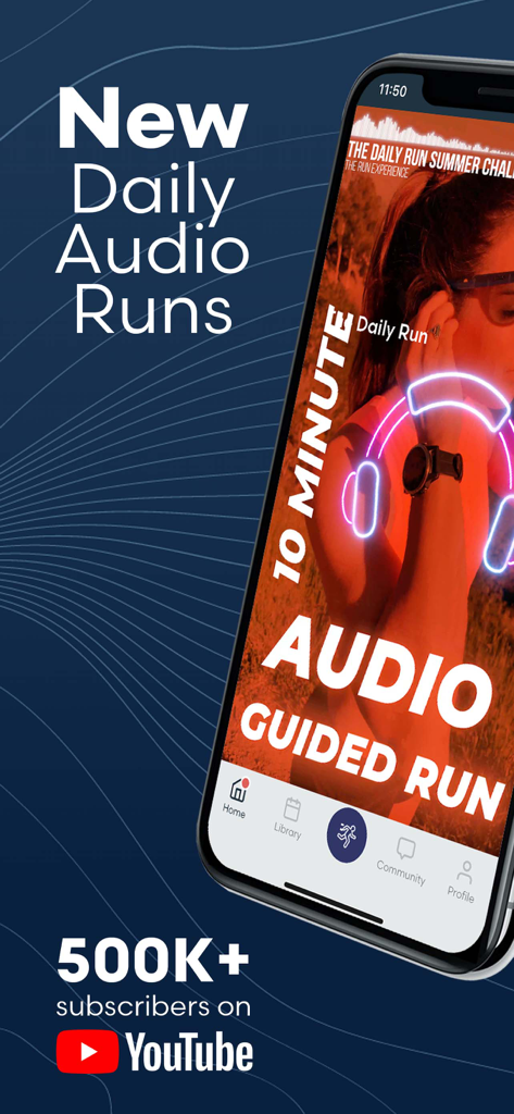 Schermata di uno smartphone che mostra una corsa guidata audio di 10 minuti dall'app The Run Experience
