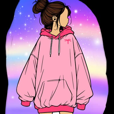 realistic girl with a oversized sweatshirt on and a bun