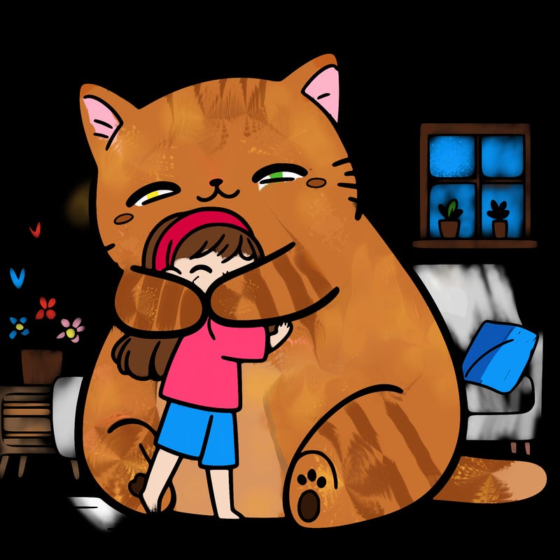 giant cat hugging a girl.