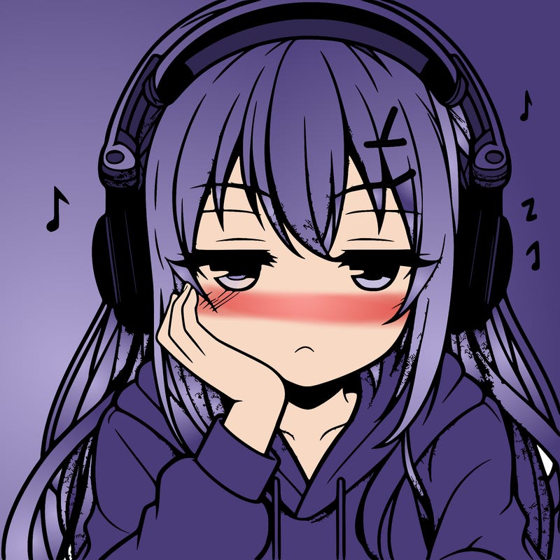 tired anime girl with head phones