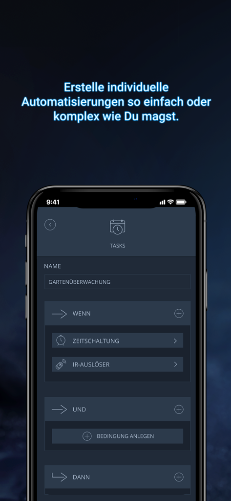 mediola IQONTROL NEO - Mediola IQONTROL NEO app interface for setting up custom smart home automation tasks
