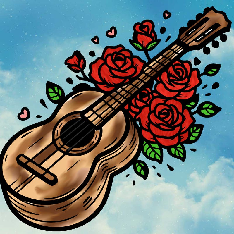 guitar with roses coming out of it