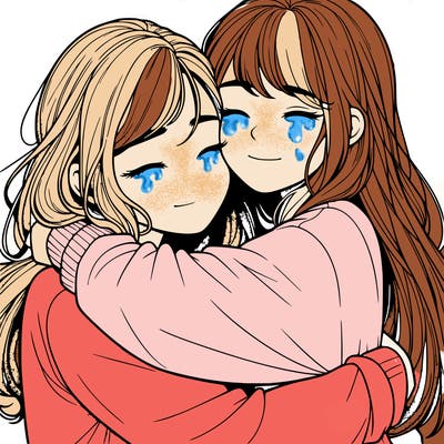 realistic two girls hugging