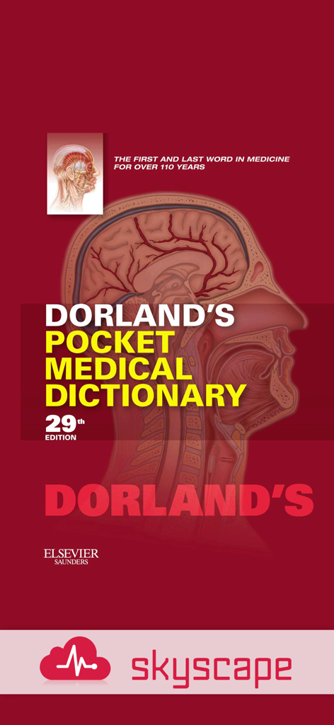Dorland Pkt Medical Dictionary - Splash screen of Dorland's Pocket Medical Dictionary 29th edition showing an anatomical head illustration and Skyscape logo.