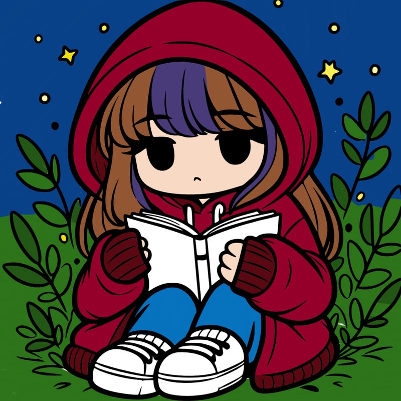 girl in oversized hoodie reading a book