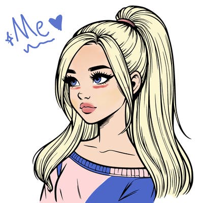 realistic girl with a high ponytail