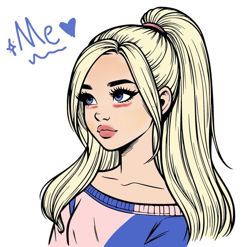 realistic girl with a high ponytail