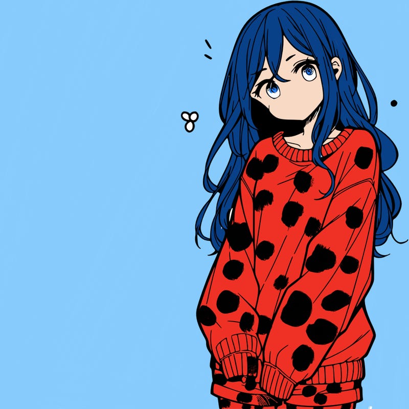 manga teen girl  in a sweater and baggy pants