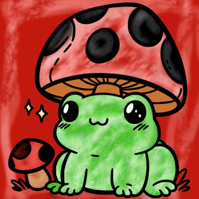 a cute frog with a mushroom hat