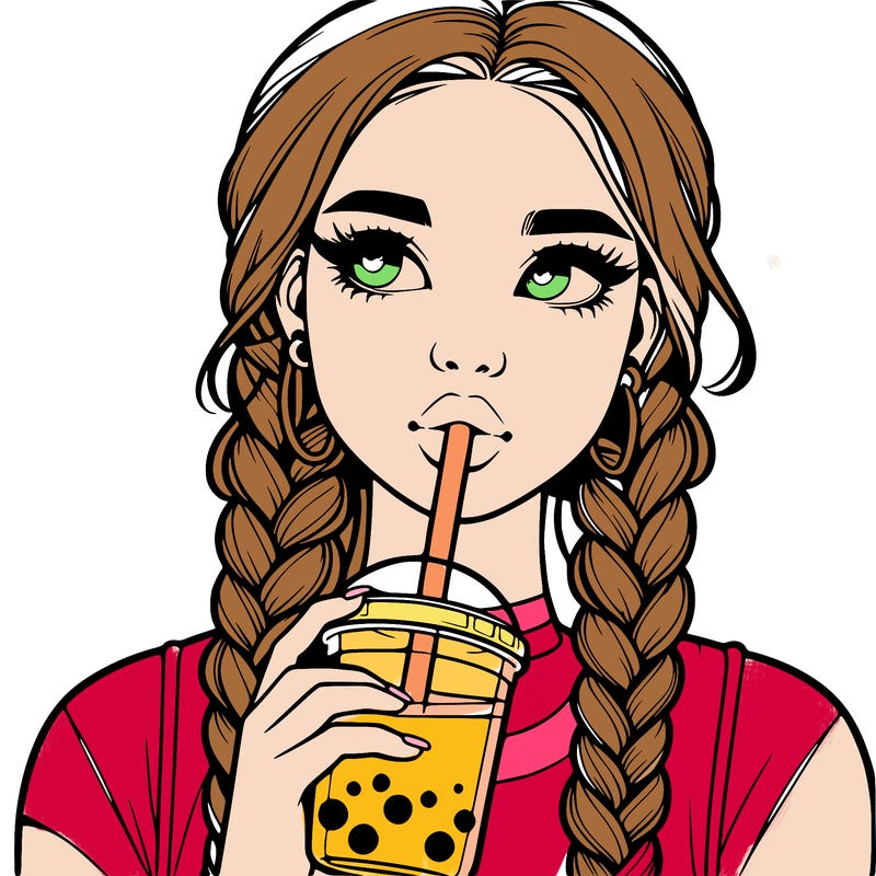 realistic girl with braided hair drinking boba