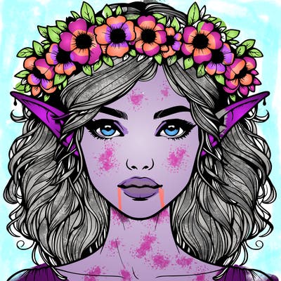 realistic female elf with flower crown
