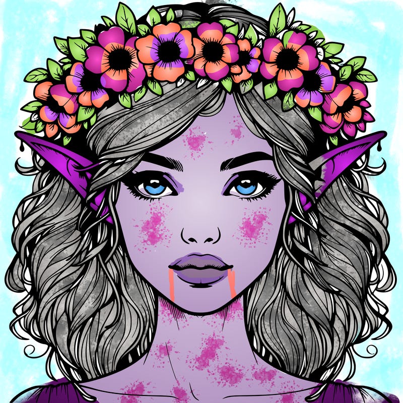 realistic female elf with flower crown