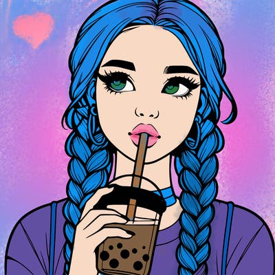 realistic girl with braided hair drinking boba