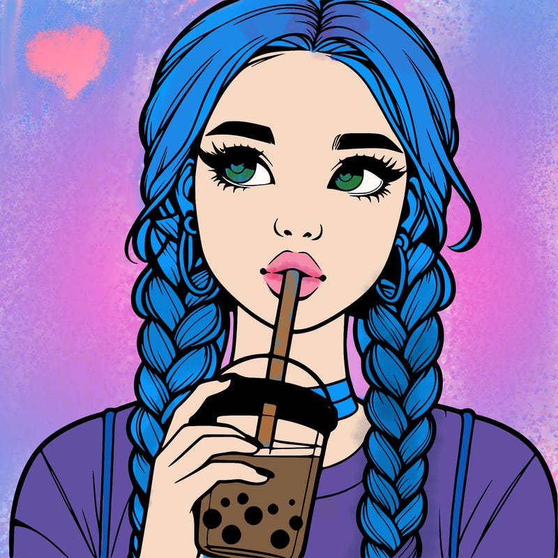 realistic girl with braided hair drinking boba