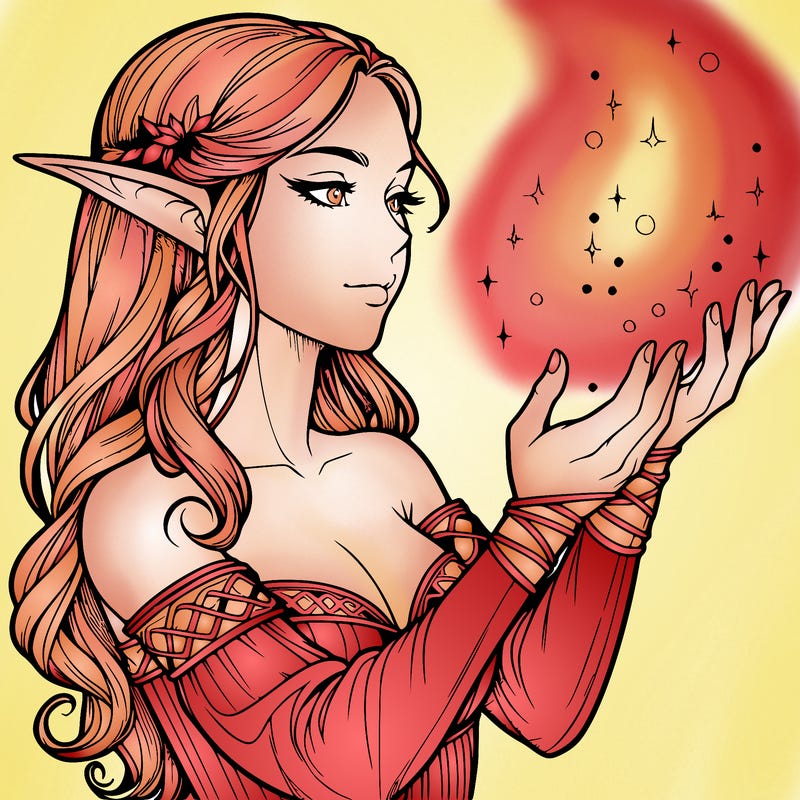 realistic elf girl doing magic