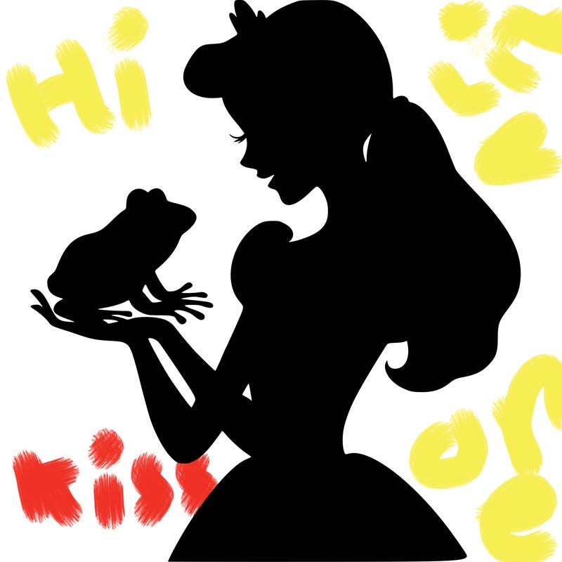 a shadow of a princess holding a frog realistic