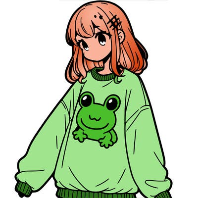 girl wearing frogging sweatshirt