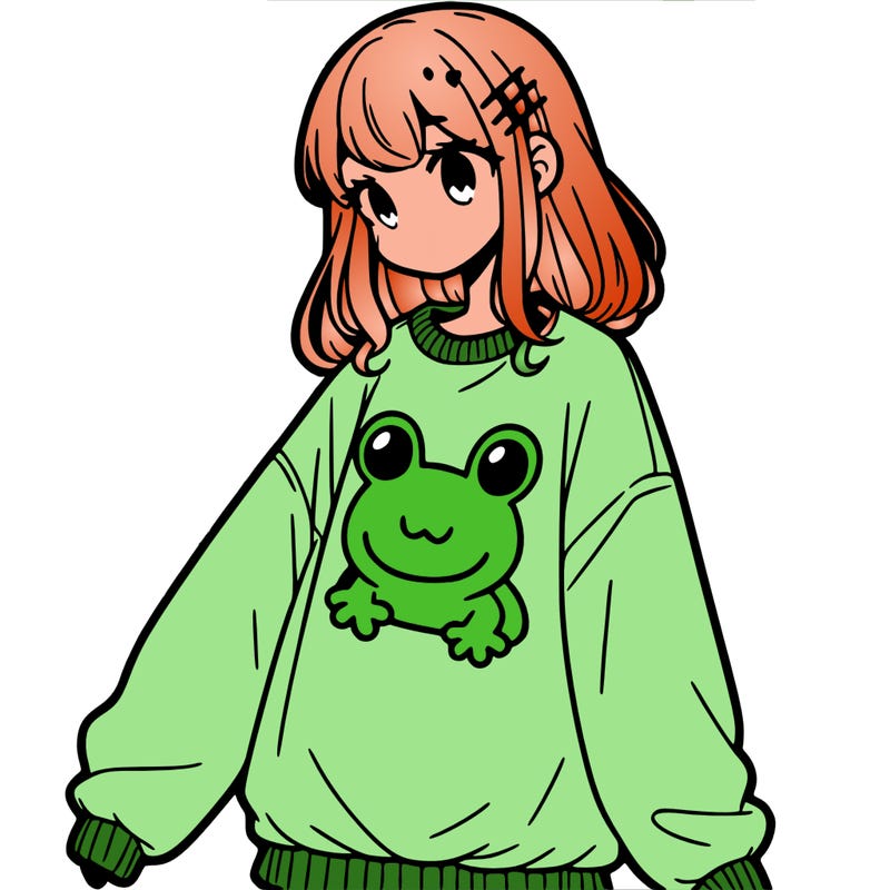 girl wearing frogging sweatshirt