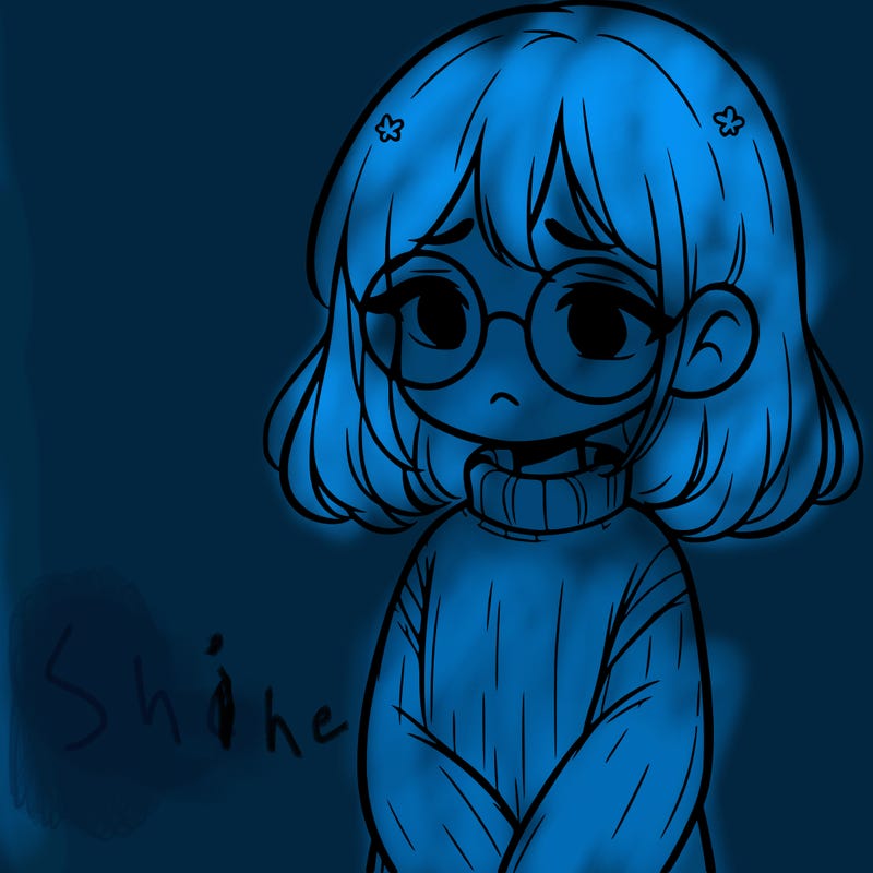 sad girl with glasses in a sweater