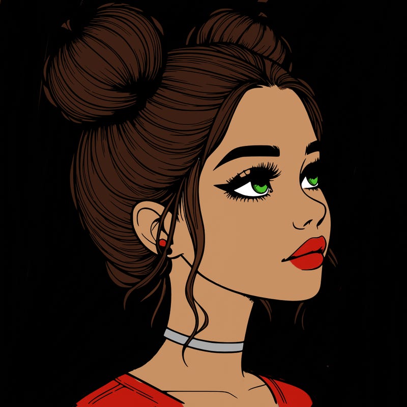 realistic girl with buns on the top of her head