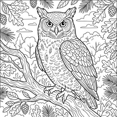 Discover the magic of the forest with this enchanting owl coloring page, specially designed for young artists. Kids aged 4-8 will love adding vibrant colors to this wise bird and its natural habitat.