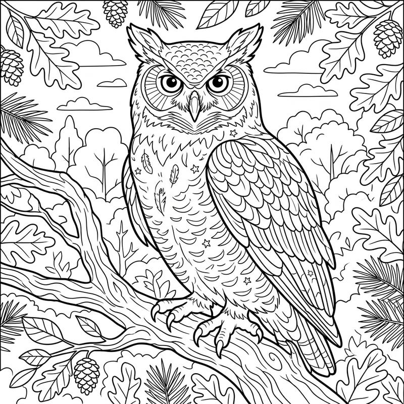 Discover the magic of the forest with this enchanting owl coloring page, specially designed for young artists. Kids aged 4-8 will love adding vibrant colors to this wise bird and its natural habitat.