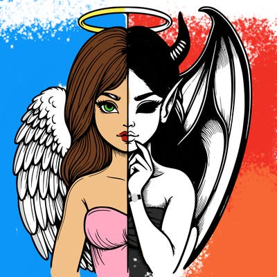 realistic angel half demon