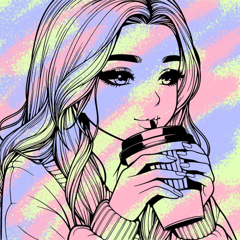 realistic girl drinking coffee