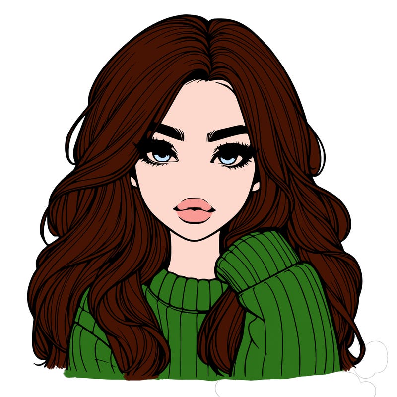 relistic girl with long hair and lips wearing sweater
