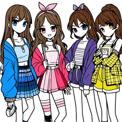 teen manga girls group of 4
